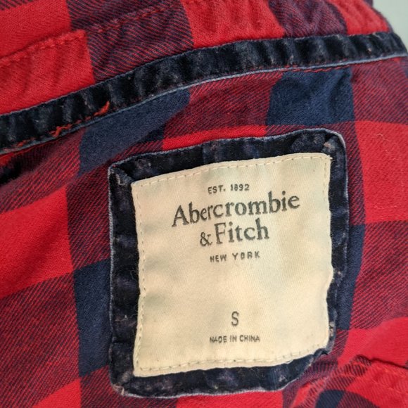 vintage holiday abercrombie and fitch red & blue checkered flannel womens size s - Picture 4 of 5